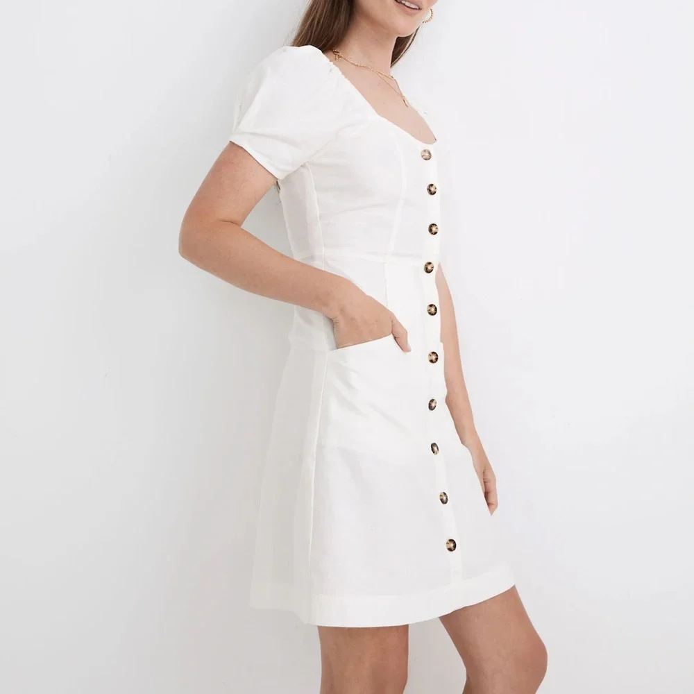 Madwell Linen-Cotton Puff-Sleeve Mini Dress size 16W - Picture 2 of 8